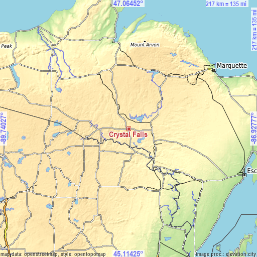 Topographic map of Crystal Falls