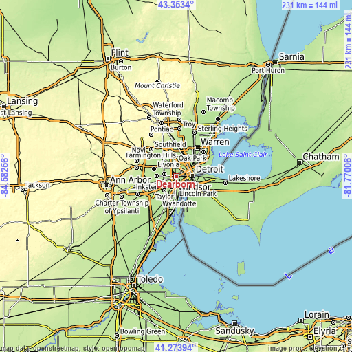 Topographic map of Dearborn