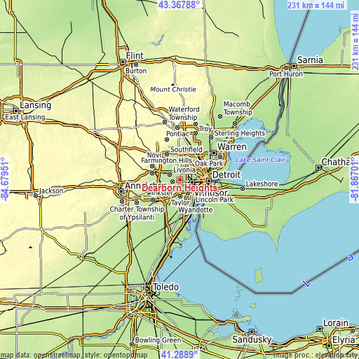Topographic map of Dearborn Heights