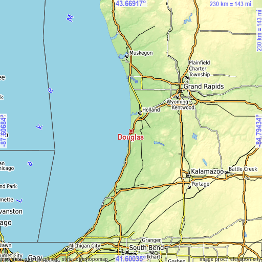 Topographic map of Douglas