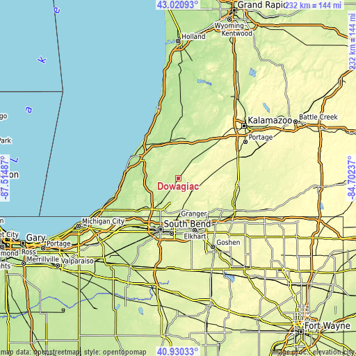 Topographic map of Dowagiac