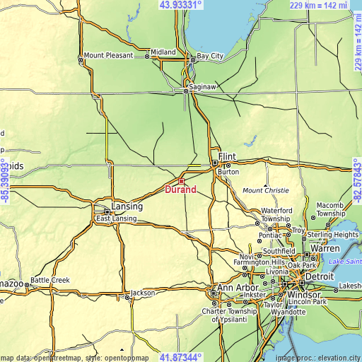 Topographic map of Durand