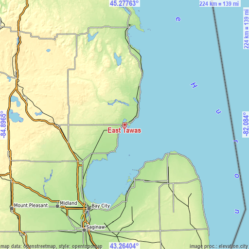 Topographic map of East Tawas