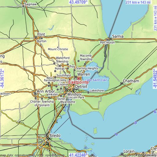 Topographic map of Eastpointe
