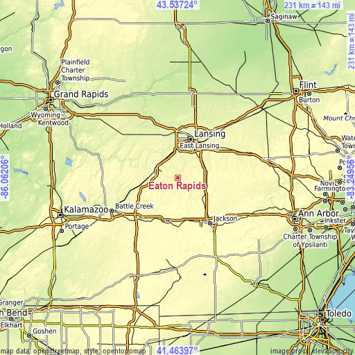 Topographic map of Eaton Rapids