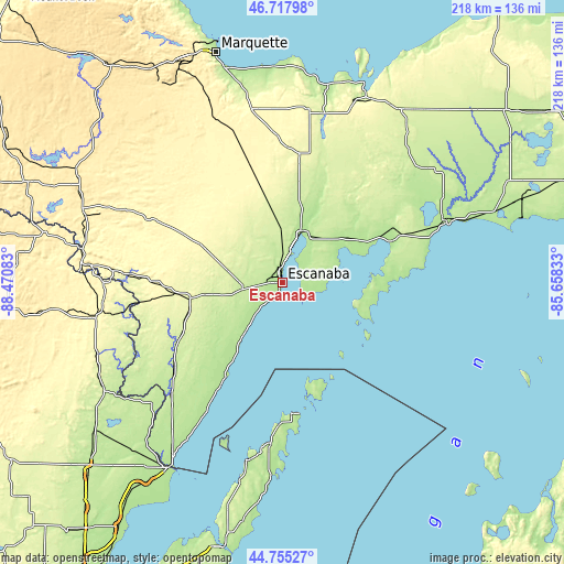 Topographic map of Escanaba