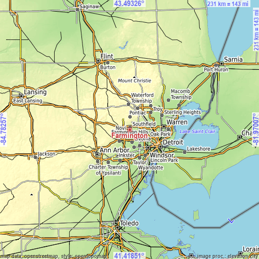 Topographic map of Farmington