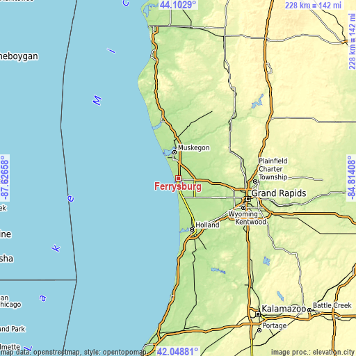 Topographic map of Ferrysburg