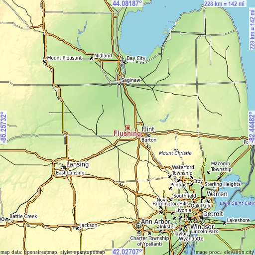 Topographic map of Flushing