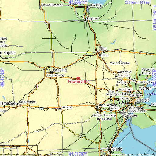 Topographic map of Fowlerville