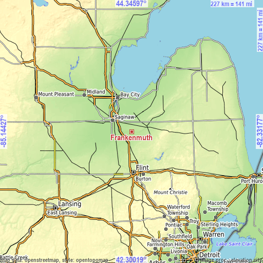 Topographic map of Frankenmuth