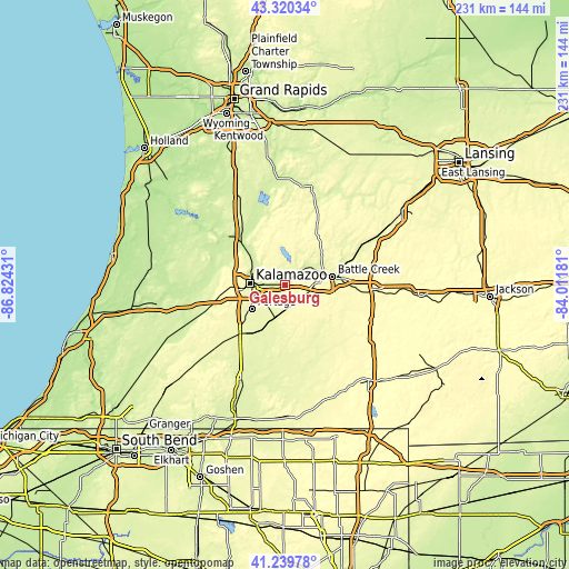 Topographic map of Galesburg