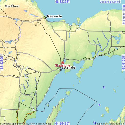 Topographic map of Gladstone