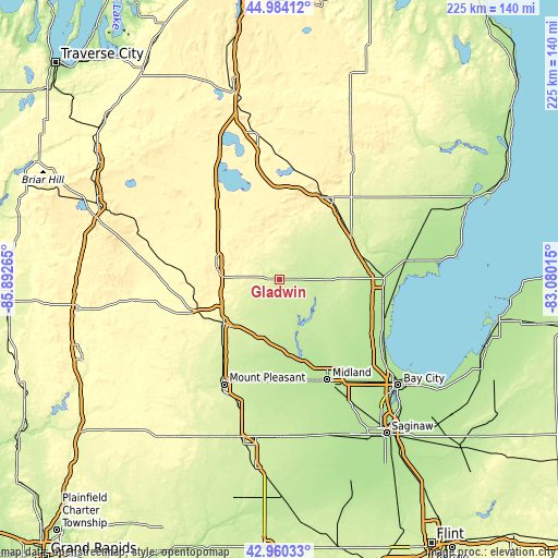 Topographic map of Gladwin