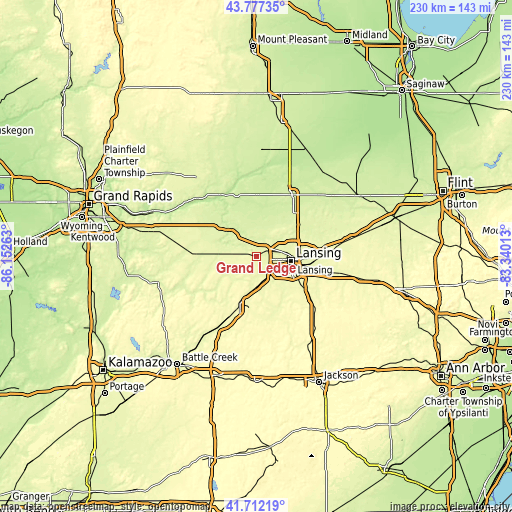 Topographic map of Grand Ledge