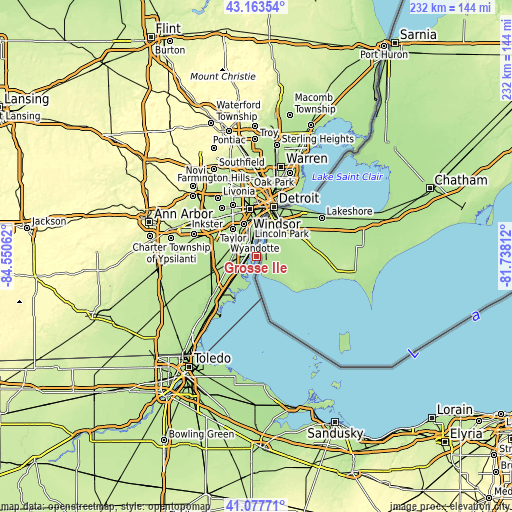 Topographic map of Grosse Ile