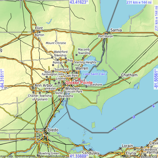Topographic map of Grosse Pointe