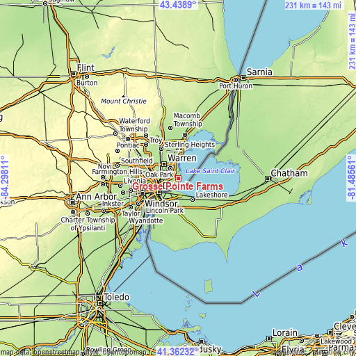 Topographic map of Grosse Pointe Farms