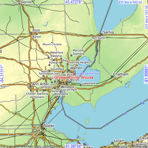 Topographic map of Grosse Pointe Woods