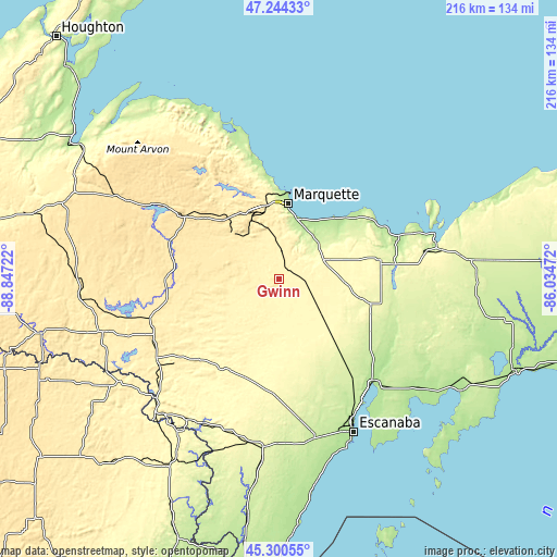 Topographic map of Gwinn