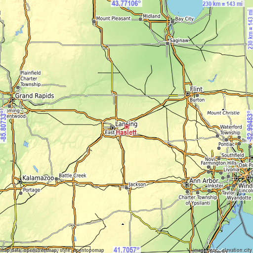 Topographic map of Haslett