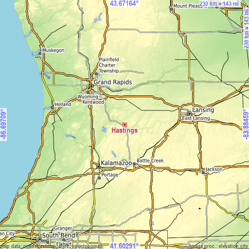 Topographic map of Hastings