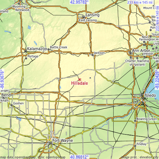 Topographic map of Hillsdale