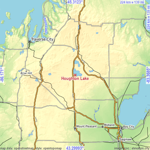 Topographic map of Houghton Lake