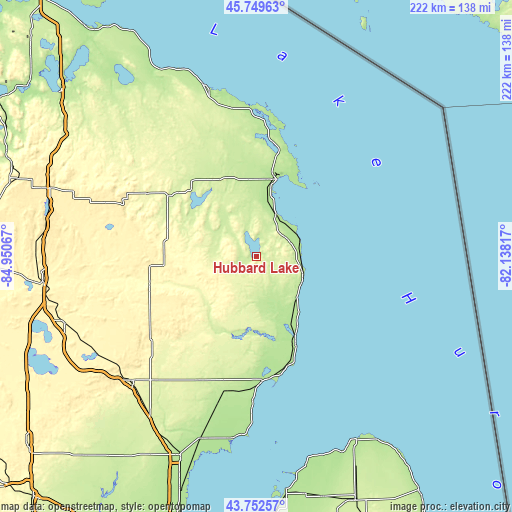 Topographic map of Hubbard Lake