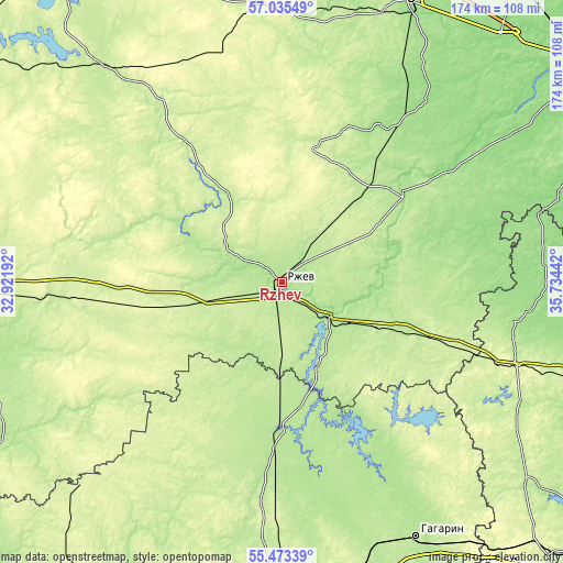 Topographic map of Rzhev