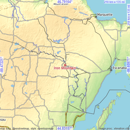 Topographic map of Iron Mountain