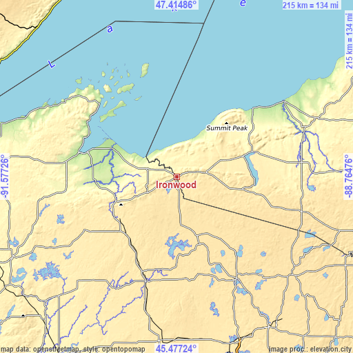 Topographic map of Ironwood