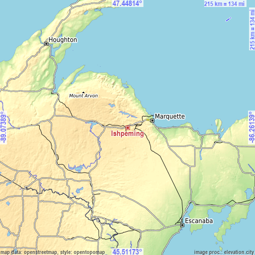 Topographic map of Ishpeming