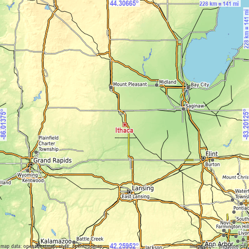 Topographic map of Ithaca