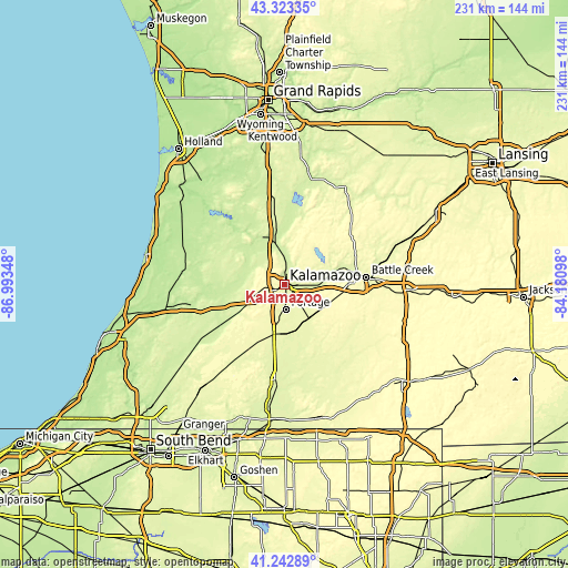 Topographic map of Kalamazoo