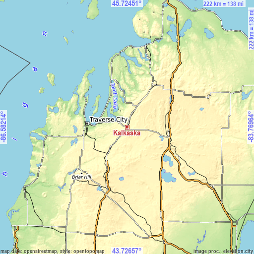 Topographic map of Kalkaska