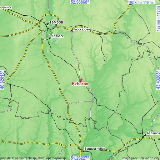 Topographic map of Rzhaksa