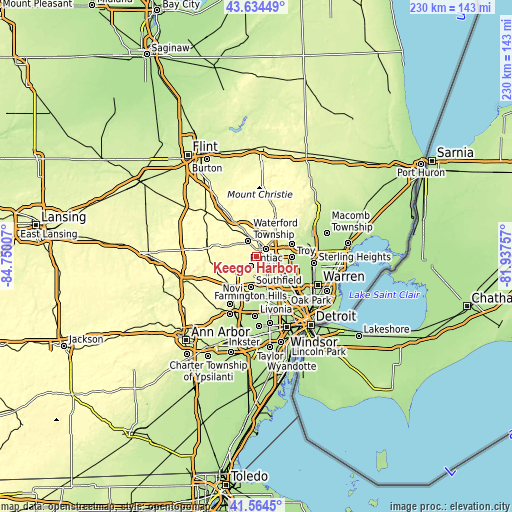 Topographic map of Keego Harbor