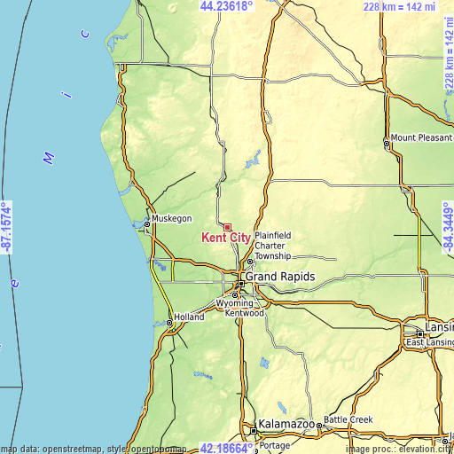 Topographic map of Kent City