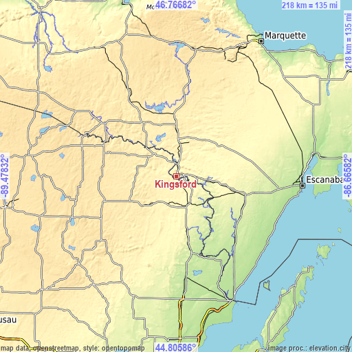 Topographic map of Kingsford