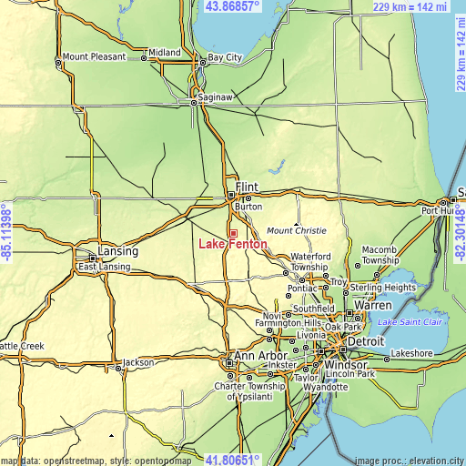 Topographic map of Lake Fenton