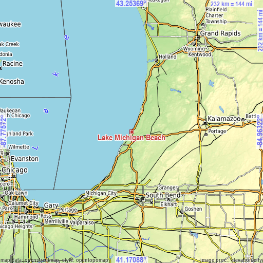 Topographic map of Lake Michigan Beach