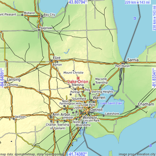 Topographic map of Lake Orion