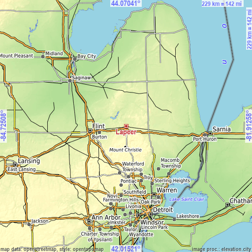 Topographic map of Lapeer