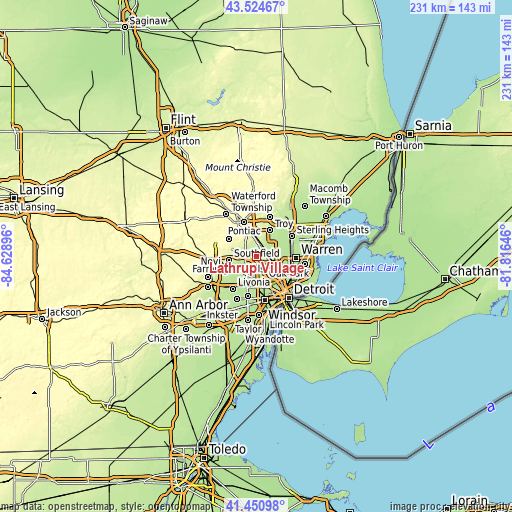 Topographic map of Lathrup Village