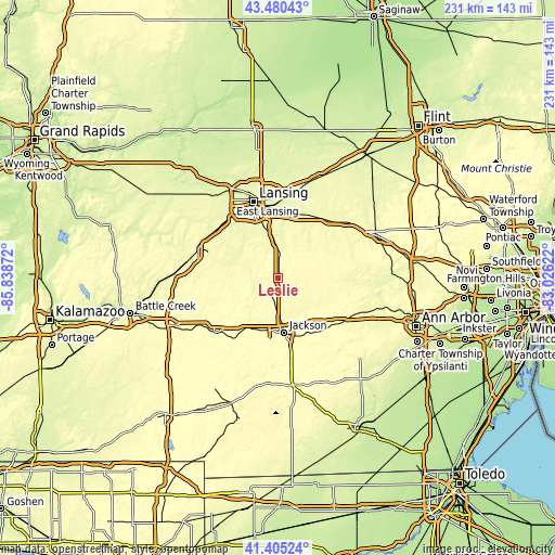 Topographic map of Leslie