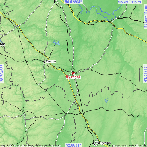 Topographic map of Ryazhsk