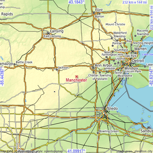 Topographic map of Manchester