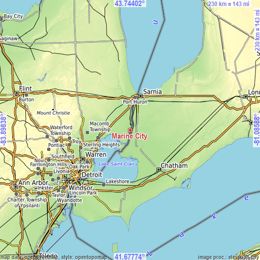 Topographic map of Marine City