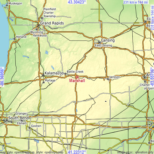 Topographic map of Marshall